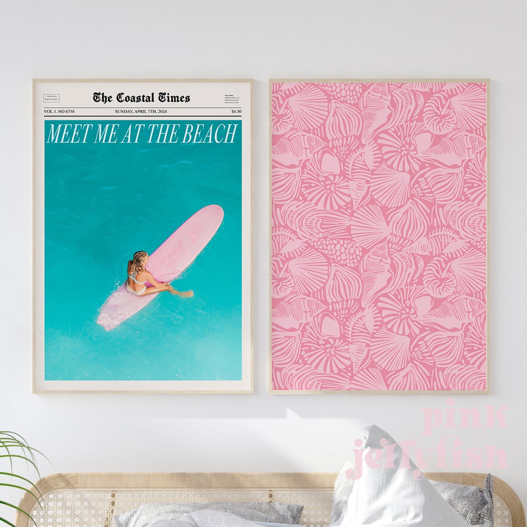 Coastal Cowgirl Wall Art Newspaper Print Set of 2 , Surf Print, Surfer ...