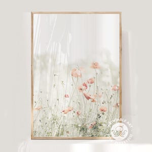 pastel wildflowers wall art, flowers digital print, farmhouse print, wall decor, poppies in meadow, printable wall art, cottagecore