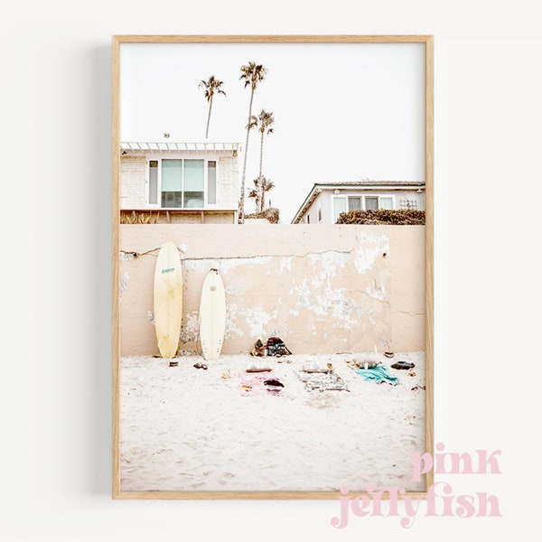 surf art printable, surfboard print, beach printable, coastal wall art, California, boho, orange, bronze