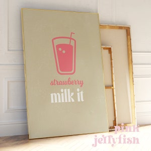 Erdbeer Milk It Print, süße Retro Küche, moderne Kunst, lustige Küche, Wohnzimmer Poster, 60er, 50er Jahre Digitaldruck