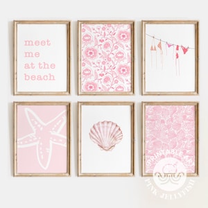 coastal prints set of 6 digital prints, pink granddaughter aesthetic, Summer Art prints, beachy dorm decor, preppy dorm room, girly posters