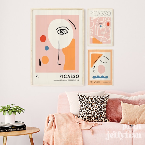 Picasso Prints, Three Colorful Living Room Wall Art Set of 3