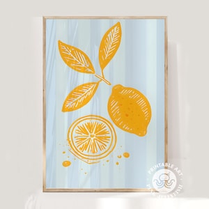 Impresión artística de limón, arte de pared de limones y rayas, decoración de pared de cocina, arte imprimible con impresiones digitales,