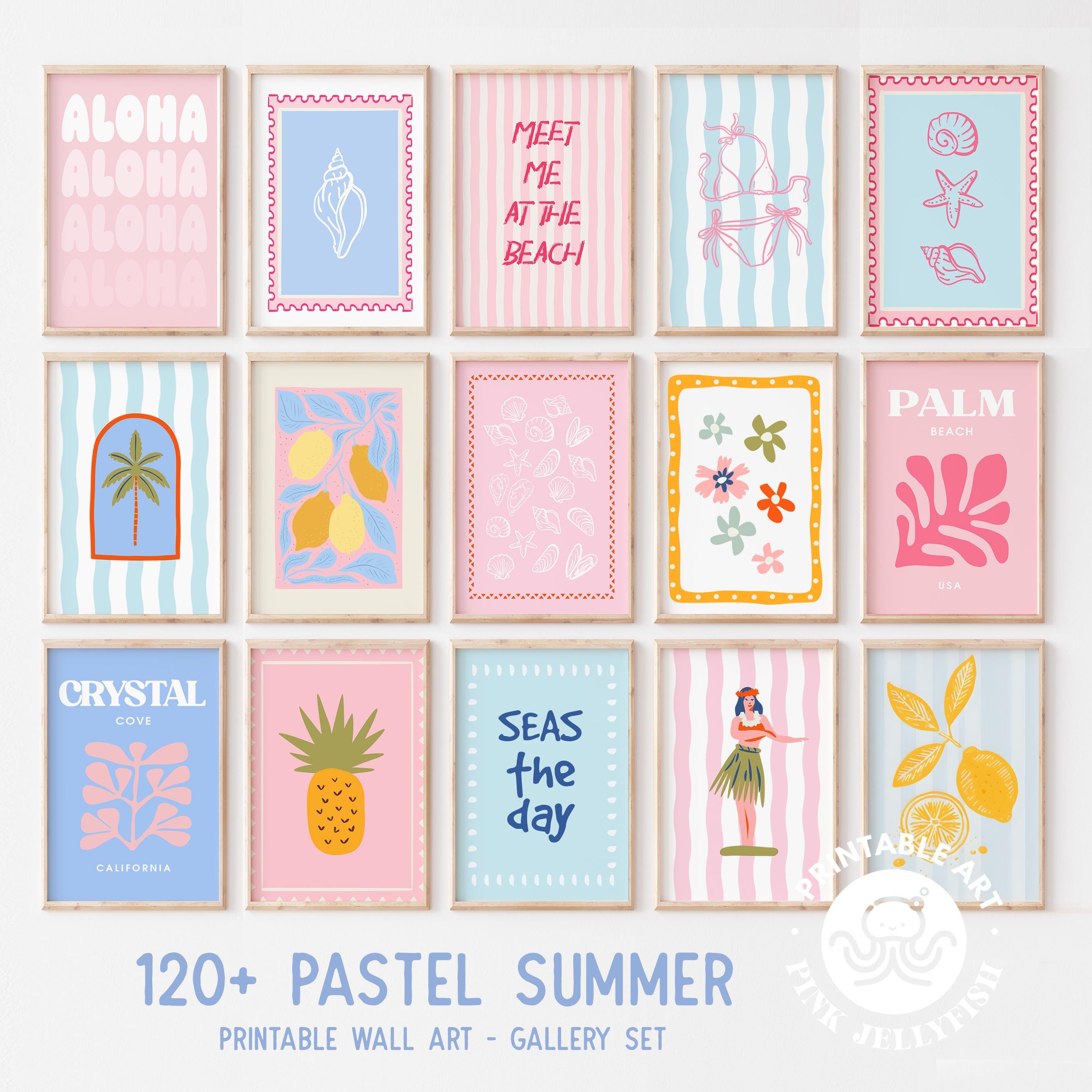 beachy wall art set 120+, preppy prints set, beach digital prints, trendy wall art, pastel Summer gallery wall mega bundle, digital download