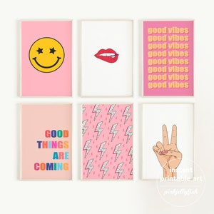 Preppy room decor set of 6 digital prints, apartment wall decor, aesthetic wall art, dorm room decor, preppy poster, pink teen