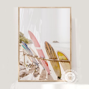 surfboards print, surf poster, printable art, beach wall art, coastal prints, pink wall art, teen girl room decor, colorful  digital art,