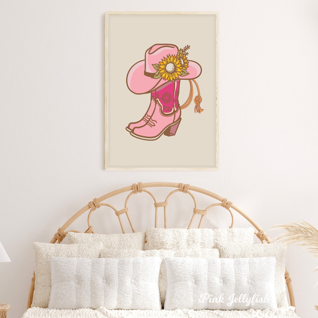 Pink Cowgirl Print, Teen Cowgirl Bedroom Decor, Cowboots Print, Preppy