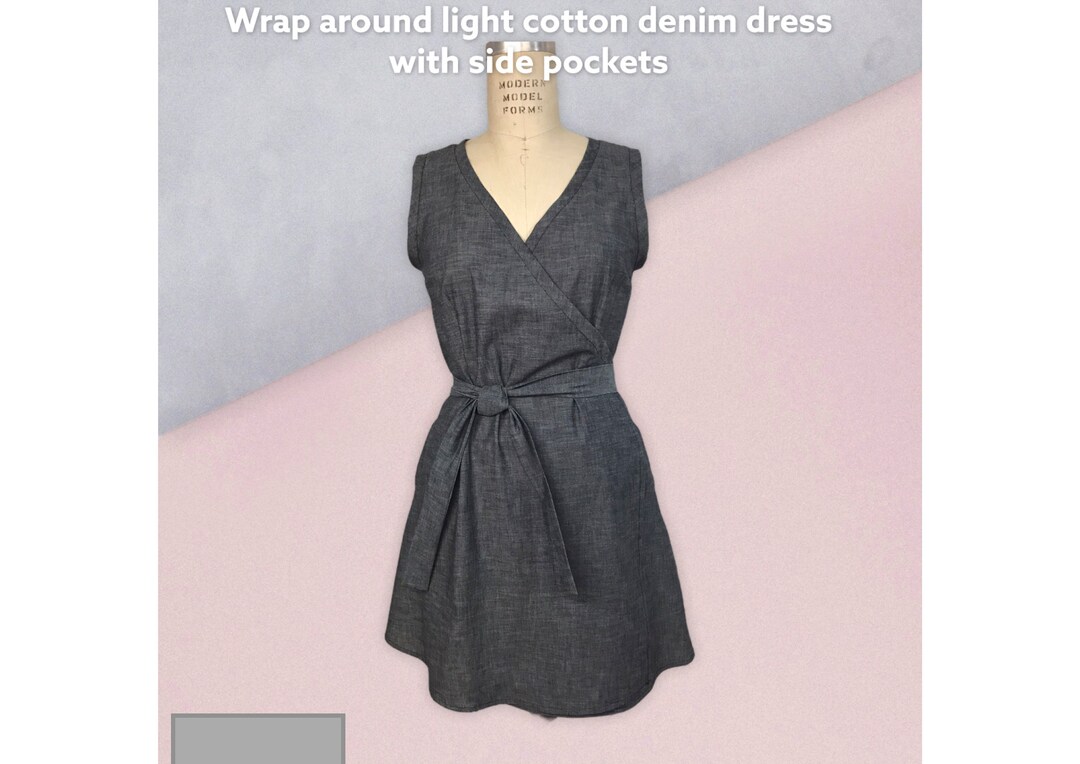 Wraparound Light Cotton Denim Dress With Side Pockets Etsy