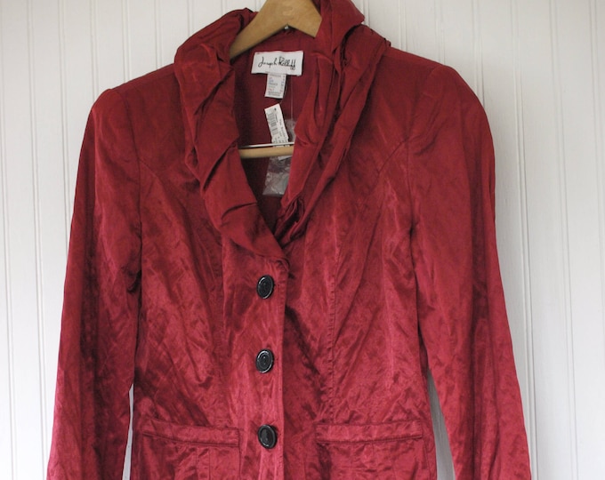 Vintage Size M 90s Shiny Blazer Red Maroon Joseph Ribkoff Jacket Coat Ruffles Evening Medium  - New With Tags Party 80s Goth