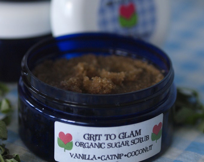 Grit to Glam Organic Sugar Scrub Vanilla Catnip Coconut Exfoliating Moisturizing for Dry Skin Eczema Hands Face Tightening