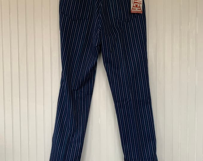 NWT Vintage 80s Deadstock Braxton Jeans High Waisted Dark Denim Blue Jeans 30 waist 12" Rise Large Size 8 9 10  Pinstripes Stretch