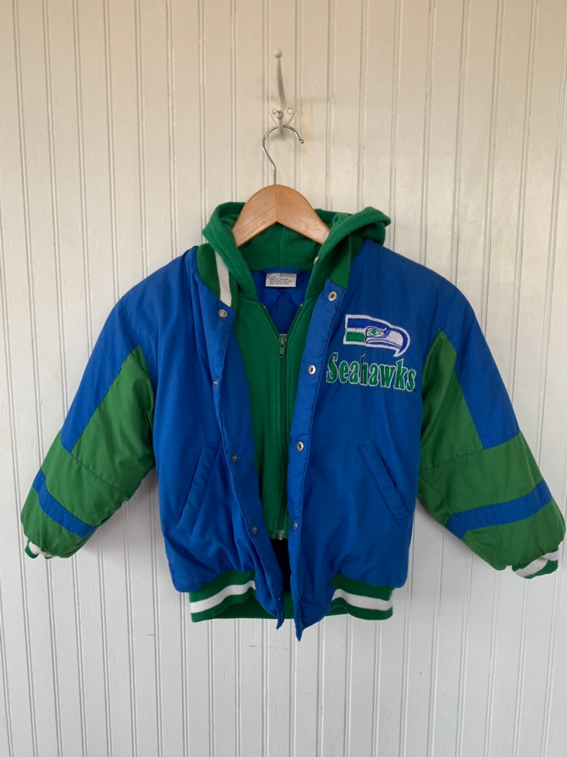 Vintage 80's Kids Seahawks Coat NFL Blue Green Seattle