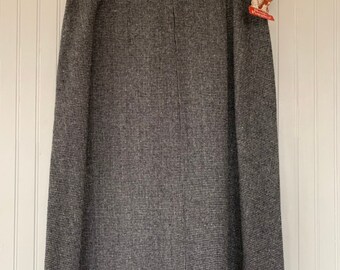 Vintage 80s Deadstock Hush Puppies Tweed Skirt Black White Size Large L 14 30 Waist High Waisted New With Tags Below Knee