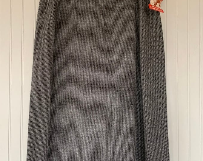 Vintage 80s Deadstock Hush Puppies Tweed Skirt Black White Size Large L 14 30 Waist High Waisted New With Tags Below Knee