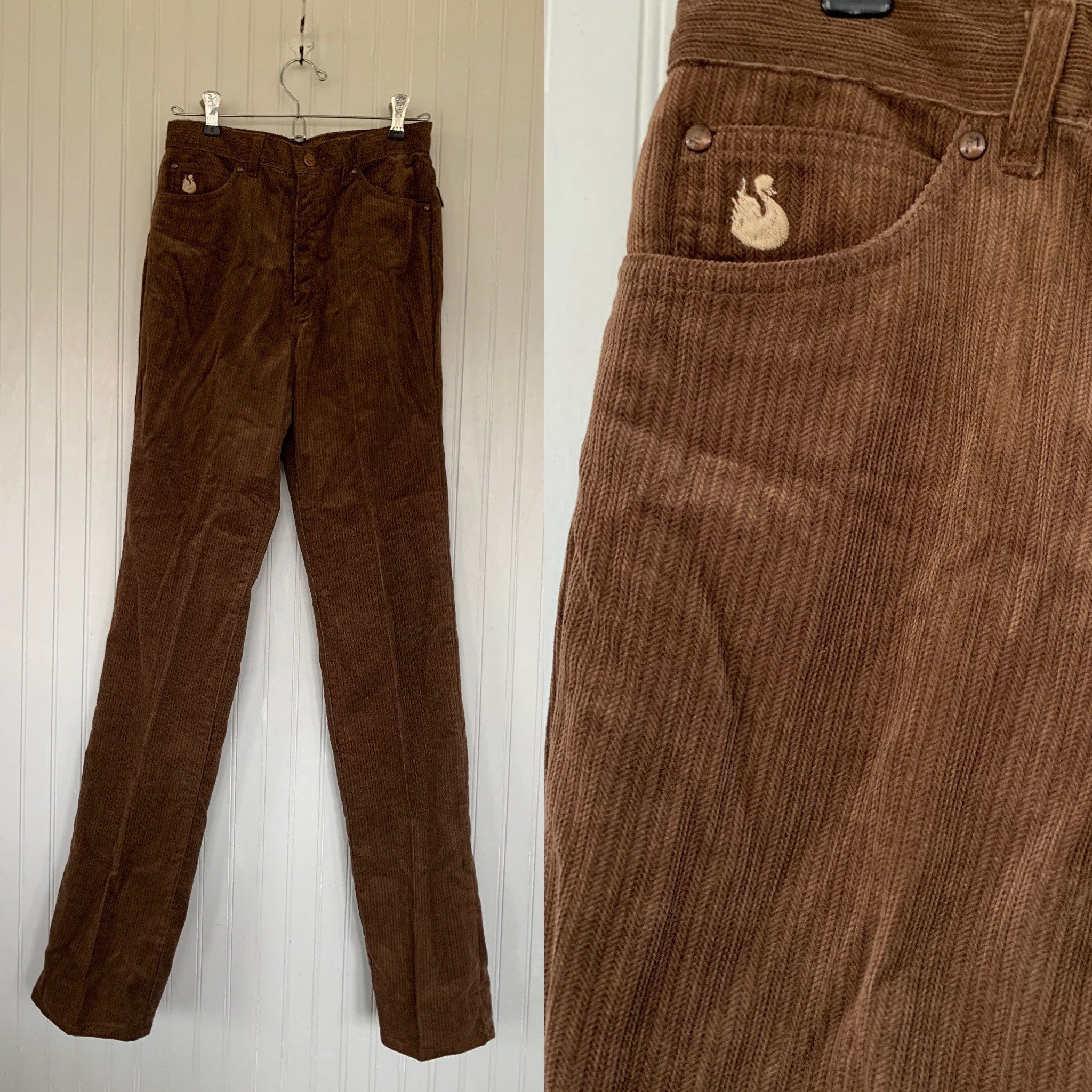 Vintage 70s 28 waist Gloria Vanderbilt Brown Corduroy Pants High