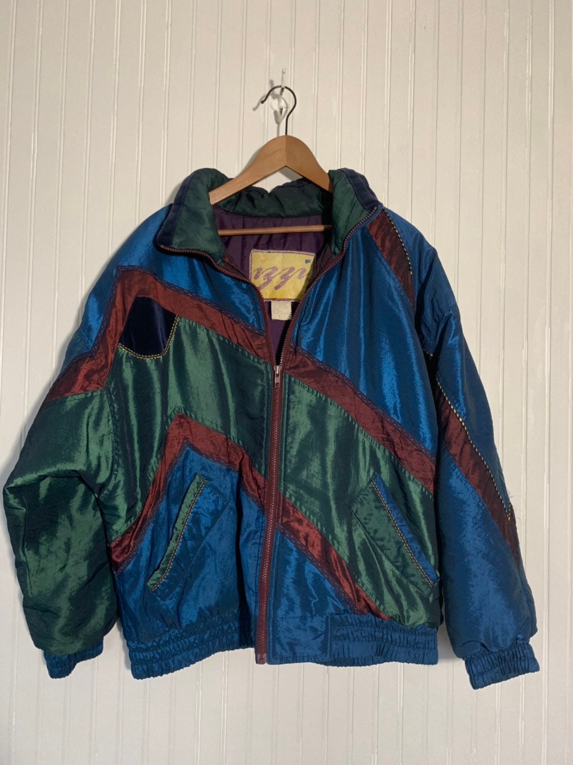 Vintage 90s Izzi Sik Coat Nylon Puffer Shiny Jacket Large Nineties ...