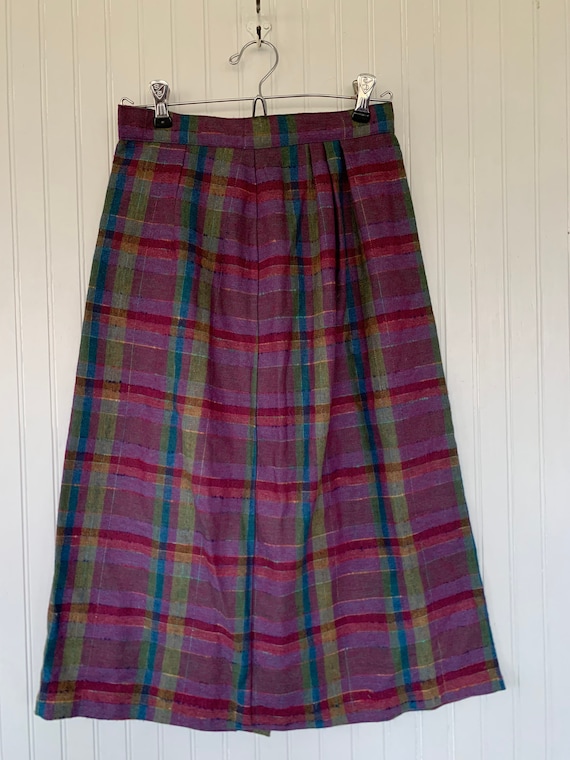 Vintage XS 80s Deadstock Plaid Skirt Purple Pink … - image 3