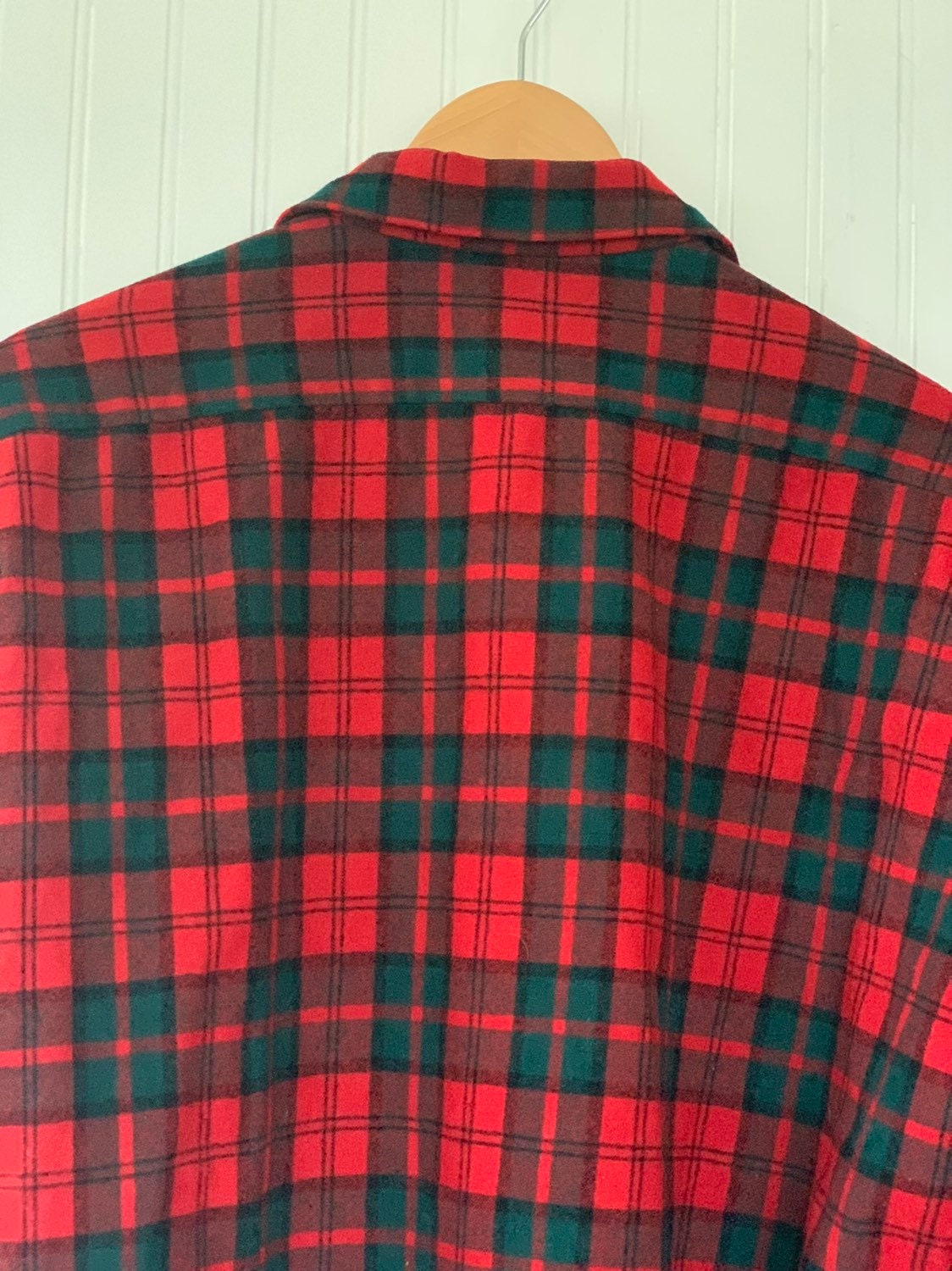 50s Vintage Holiday Wool Plaid Shirt Long Sleeve Top Red Green Black ...