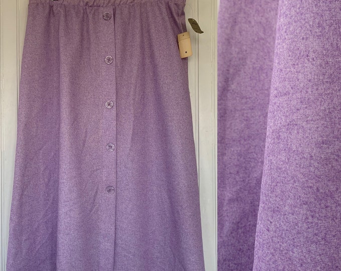 Vintage Deadstock 80s Large Skirt Purple White High Waist Below Knee Elastic Waist Medium L M/L 30 31 29 70s NOS Polyester Spring Lavender