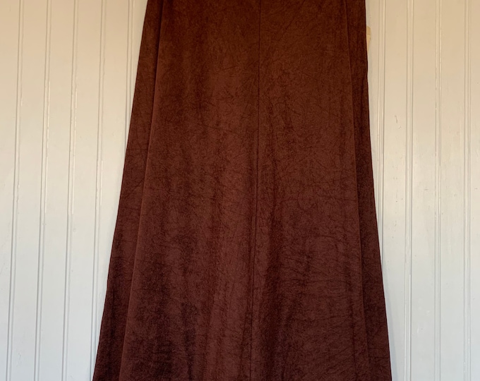 Vintage Deadstock 80s XS Skirt Brown High Waist Below Knee Elastic Waist 24 25 26 Small Boho 70s NOS NITO Microsuede Faux Suede
