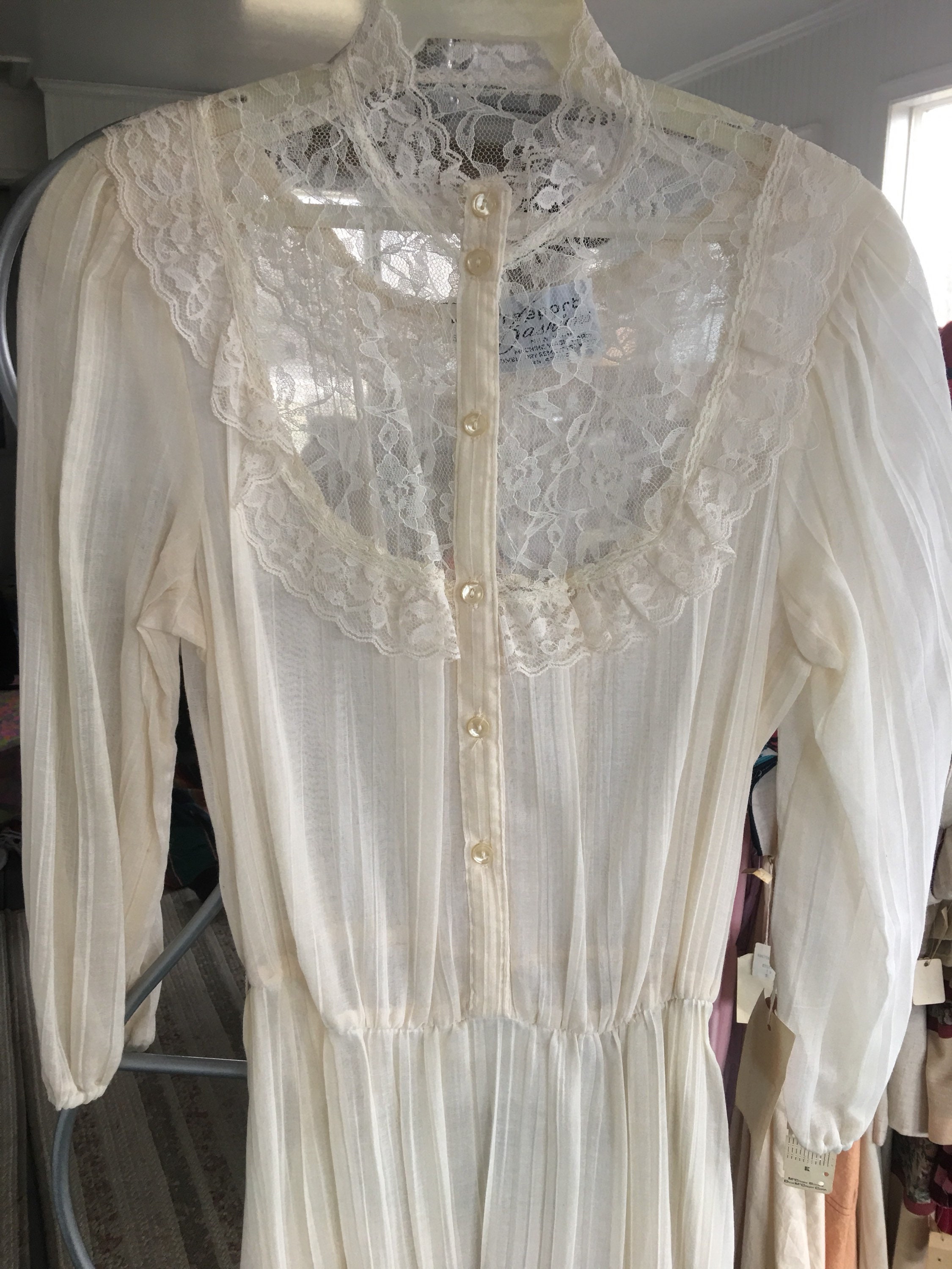 Vintage 70s Ivory Lace Sheer Floral Boho Dress Medium M L | Etsy