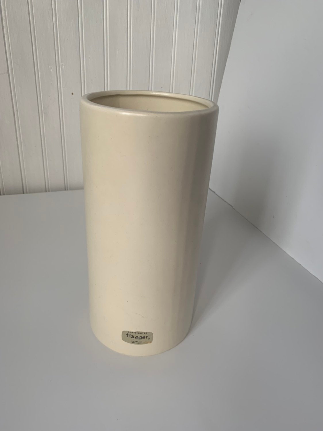 Vintage 60s Haeger Tall Ivory Off White Vase Home Decor Wedding Gift