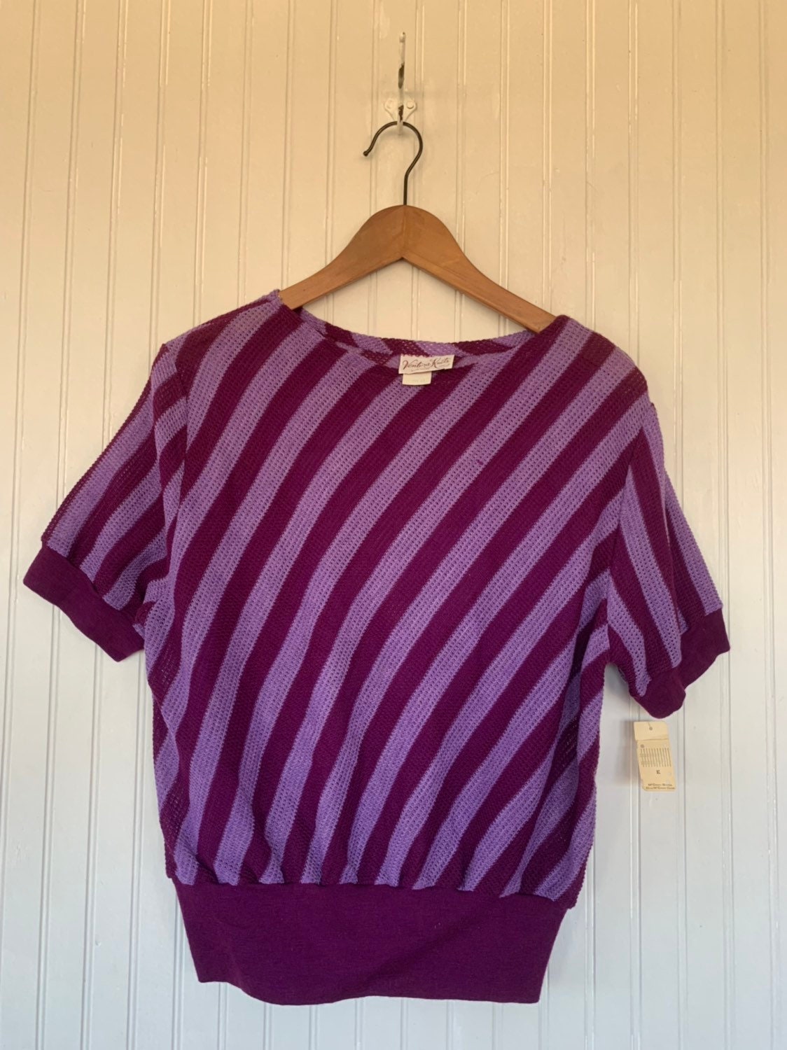 NWT 80s Vintage Purple Lavender Striped Short Sleeve Top Size Large ...