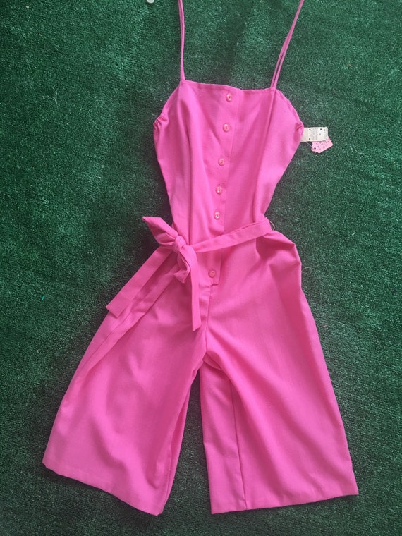 Vintage 70s Bright Pink Romper Shorts One Piece J… - image 2