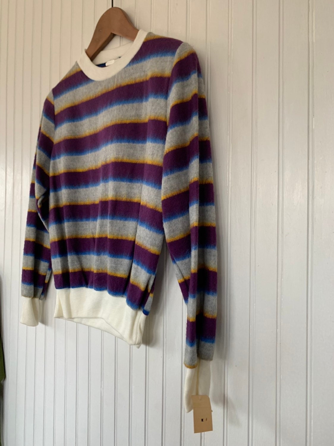 NWT Vintage 80s Striped Shirt Purple Blue Yellow Gray White Ivory ...