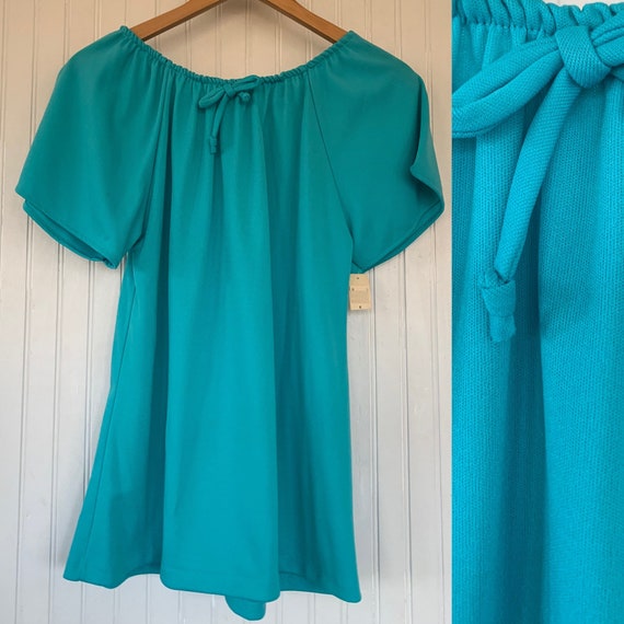 Vintage Deadstock 70s Medium Turquoise Blue Peasant Top M - Etsy