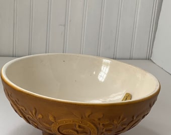Deadstock Vintage 60s Haeger Mustard Tan Bowl Planter Scroll Floral Home Decor Wedding Gift Vases Mod Mid Century Indoor Plant Serving Dish
