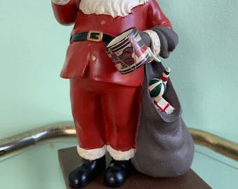 Vintage 80s Norman Rockwell Figurine Santa with Presents and Stocking Drum Kitsch Holiday Decor Americana Gifts