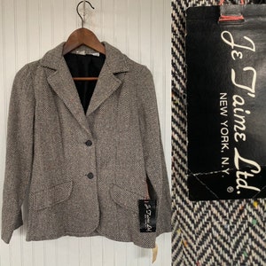 NWT Vintage 80s Blazer Tweed Jacket Black White Grey Res Green Blue Yellow Speckle NOS Deadstock Small xs s Spring XS/S 34