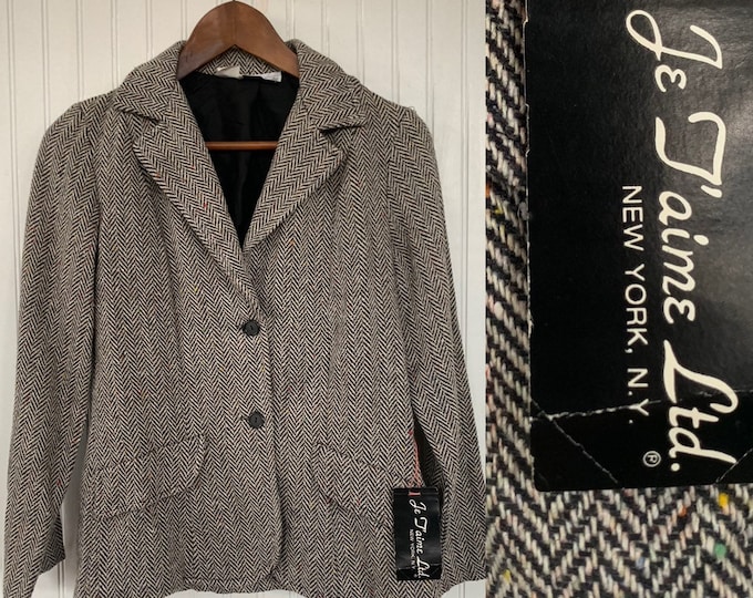 NWT Vintage 80s Blazer Tweed Jacket Black White Grey Res Green Blue Yellow Speckle NOS Deadstock Small xs s Spring XS/S 34
