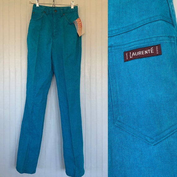 Vintage 70s XS Laurente Deadstock Turquoise Jeans… - image 1