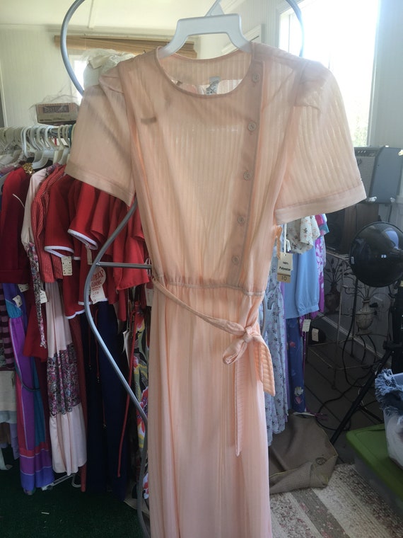 Vintage NWT 70s Pastel Peach Sheer Dress Size Med… - image 2