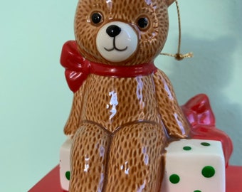 Vintage 80s Ebeling and Reuss Teddy Bear Presents Ornament First Christmas 1985 New in Box Kitsch Holiday Ornaments Gifts Japan