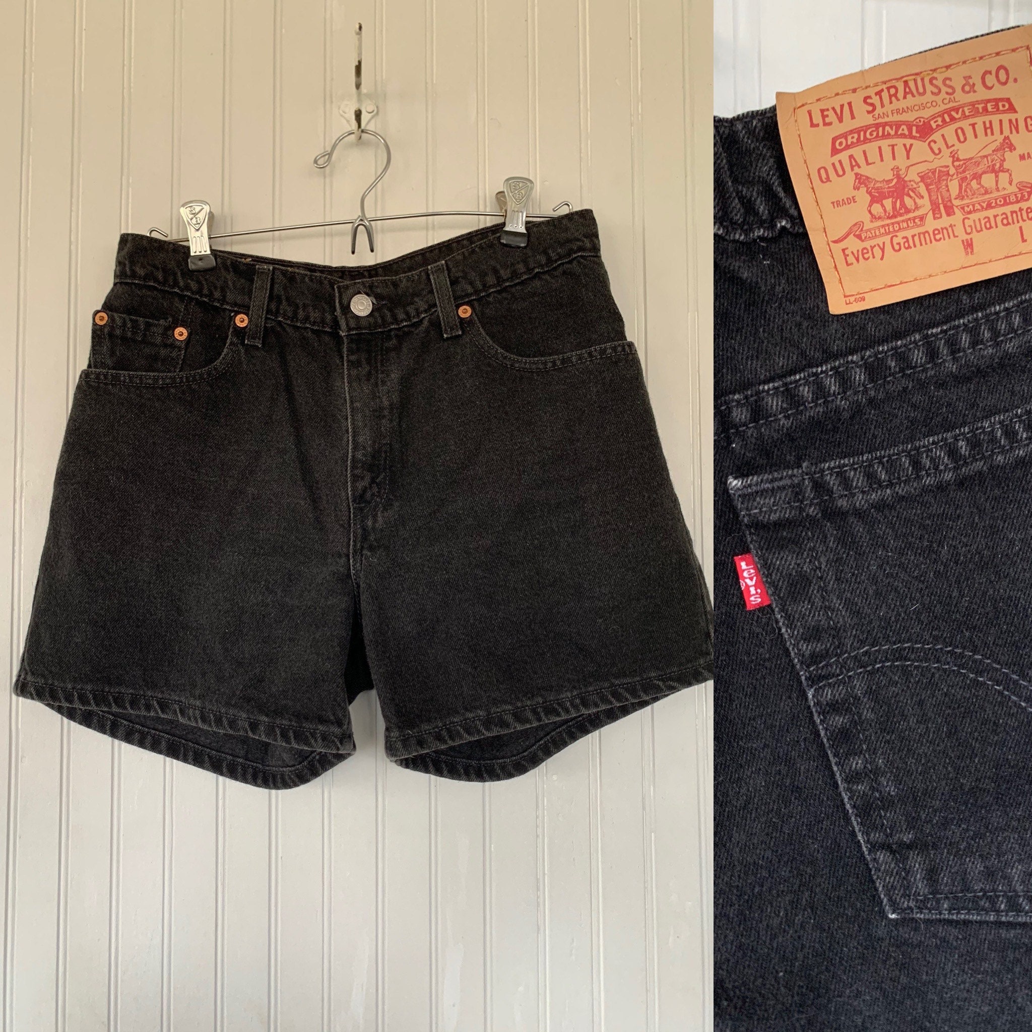 Vintage 90s Levis Size 9 Black Denim Jean Shorts Jeans Womens Short Length  Mom Jeans High Waisted Nineties 30 Waist M/L Large Medium Grunge