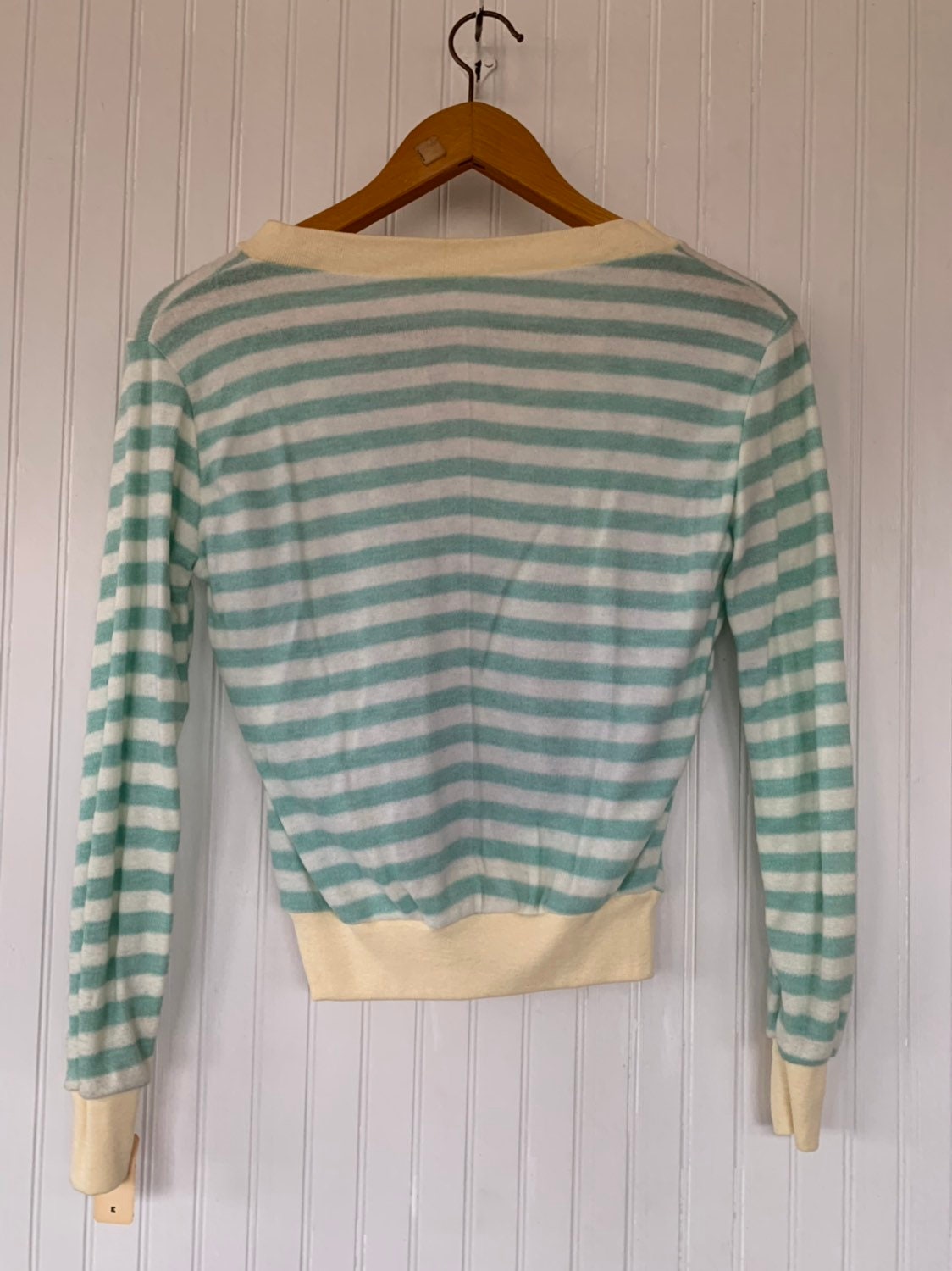 NWT Vintage 80s Striped Shirt Pastel Mint Green White Ivory Sweater