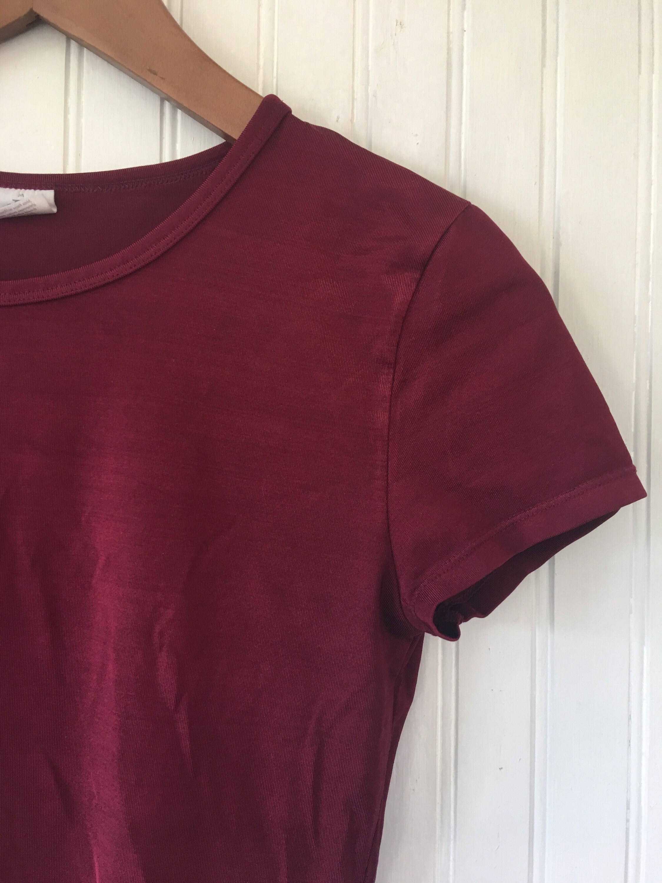 Vintage 90s Calvin Klein Mesh Stretch Cropped Top Sheer Shirt Dark Red ...