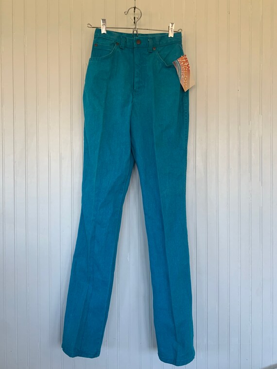 Vintage 70s XS Laurente Deadstock Turquoise Jeans… - image 9