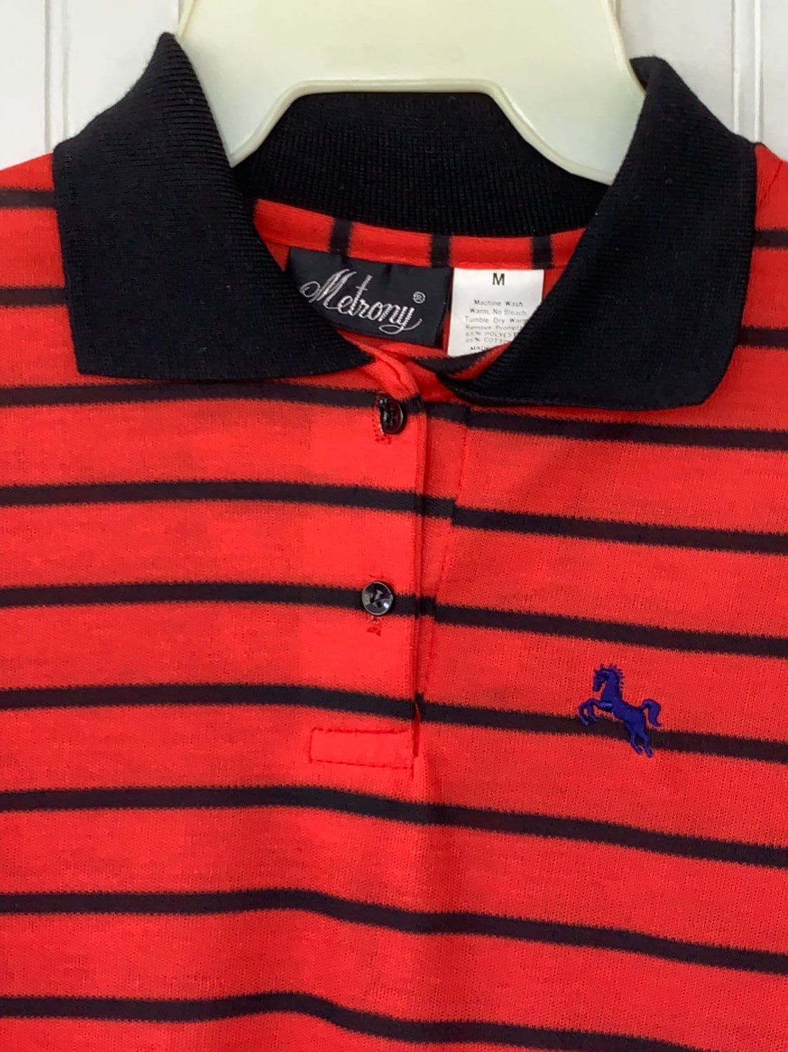 NWT 80s Vintage Red Black Striped Long Sleeve Polo Shirt Large Top ...
