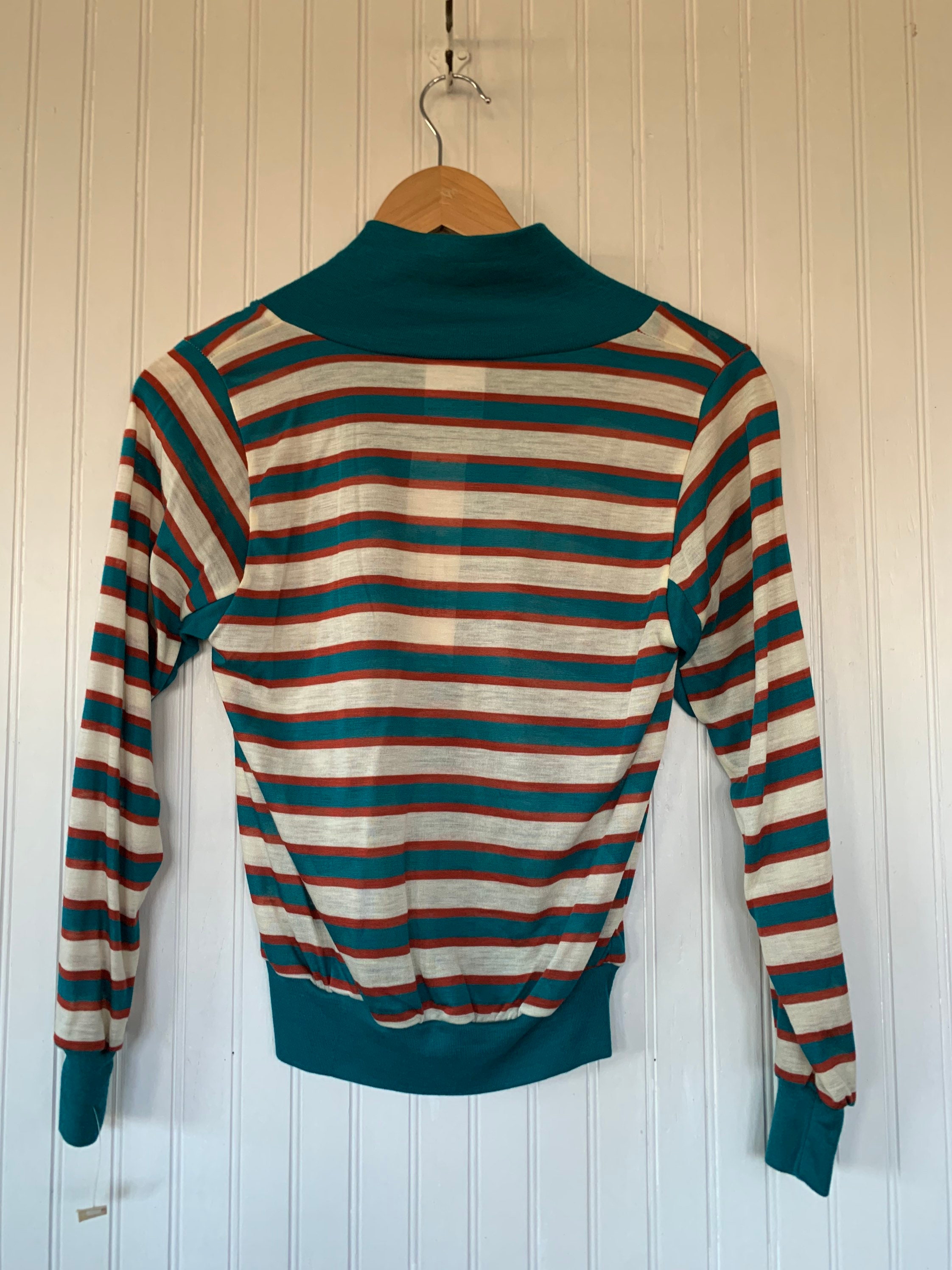 Deadstock Vintage 70s Small Horizontal Striped Long Sleeve Top Shirt ...