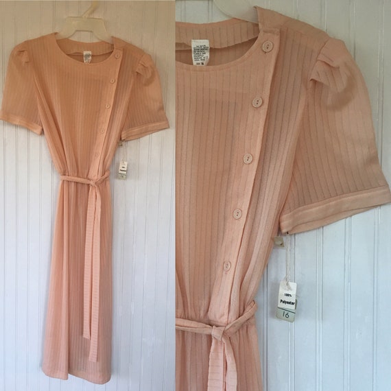 Vintage NWT 70s Pastel Peach Sheer Dress Size Med… - image 1