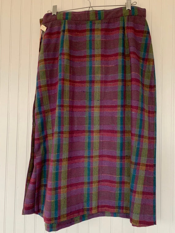 Vintage 80s Deadstock Plaid Skirt Purple Pink Gre… - image 3