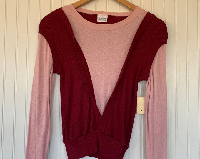 Vintage 70s Small Long Sleeve Top / Shirt Pink Maroon Red XS XS/S Sportswear Comfy Basics NOS 80s Pullover Sweater