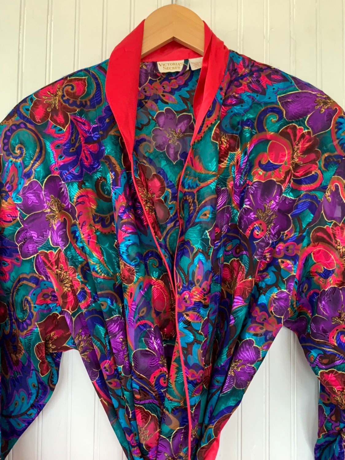 Vintage 90s Size P/S Victorias Secret Paisley Bright Floral Sheer Robe ...