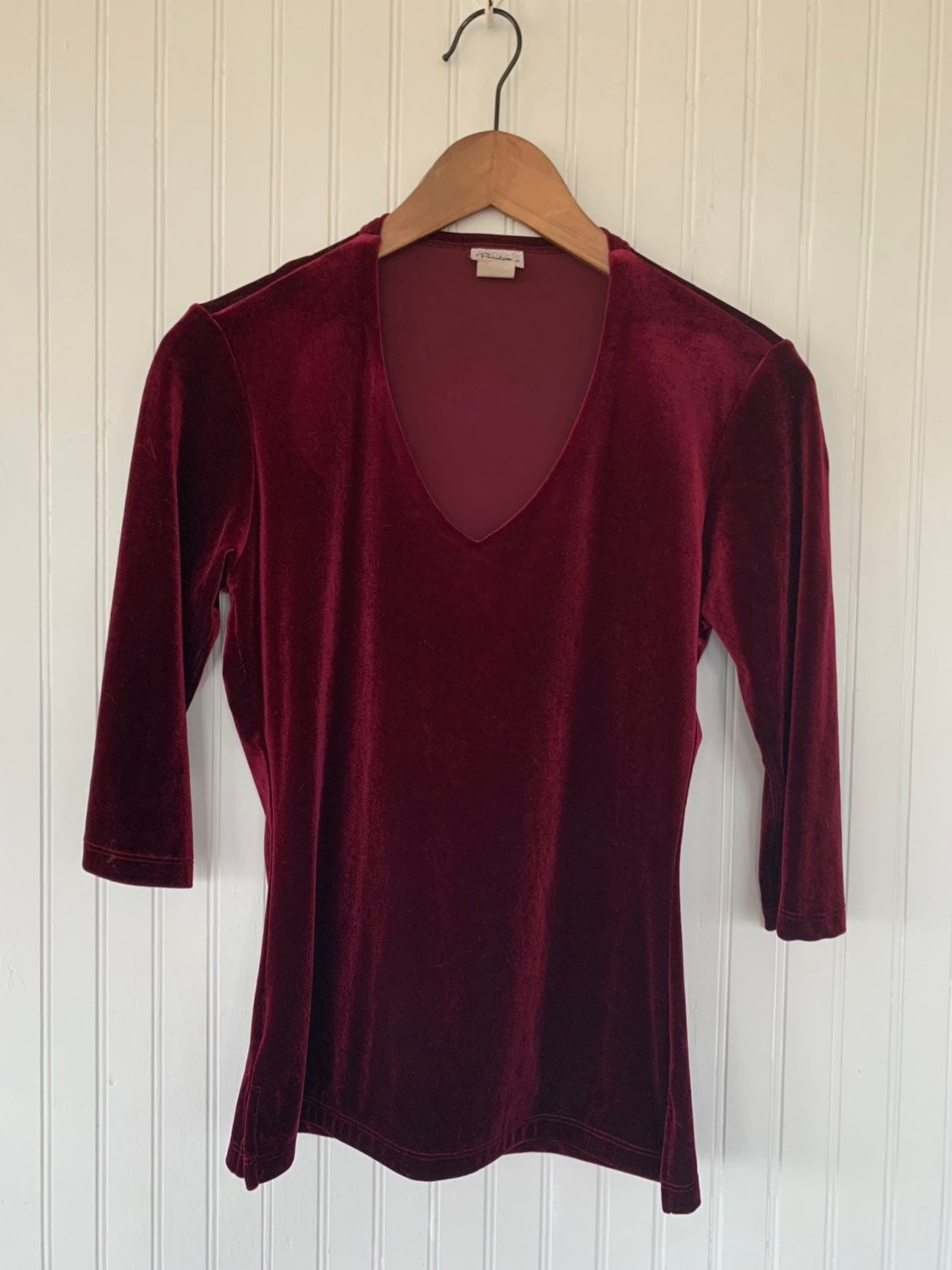 Vintage 90s Shiny Maroon Red Velour Top Burgundy Velvet Shirt Stretchy ...