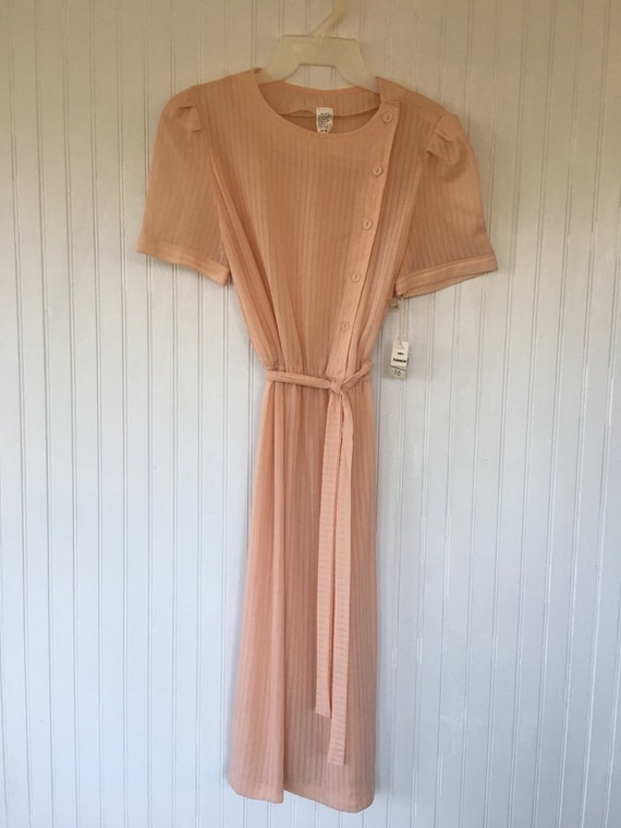 Vintage NWT 70s Pastel Peach Sheer Dress Size Med… - image 3