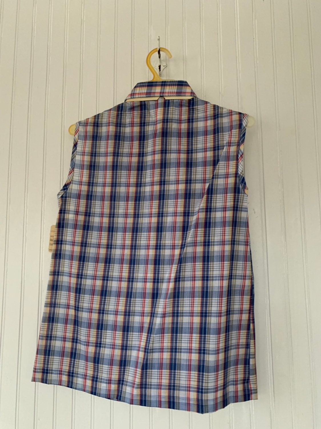 NWT 80s Vintage Plaid Sleeveless Top Size XS Small Blue Red White ...